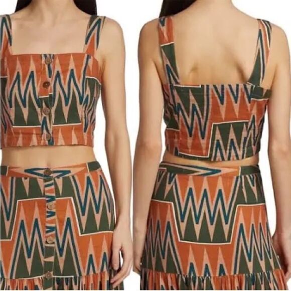 NWT Veronica Beard Tiffany Cropped Top in Tribal Print Linen Blend Tank Womens L - Picture 1 of 16